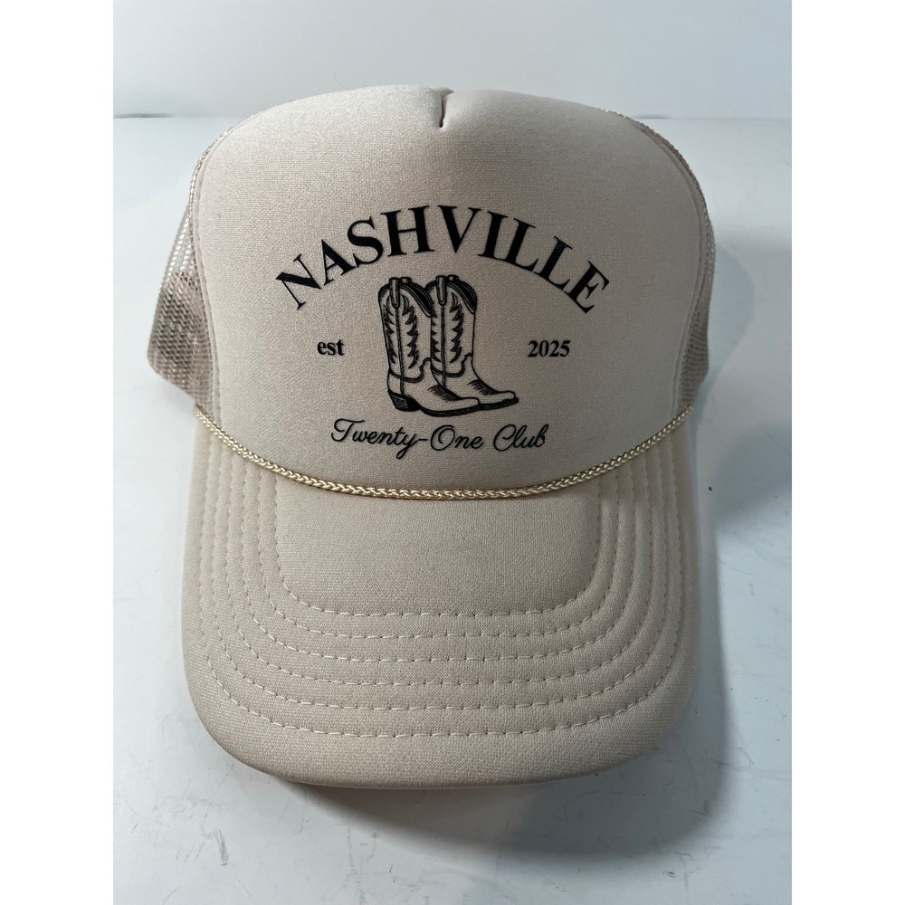Nashville Twenty-One Club Trucker Hat Tan Cowboy Boots Snapback Otto 39-165 Cap